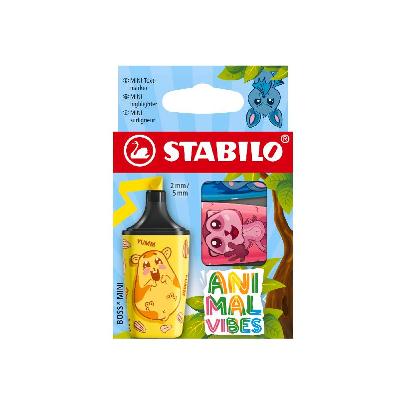 Zvýrazňovač STABILO BOSS MINI Animal Vibes 3 ks – neonové barvy